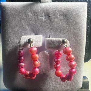 Pink fresh water pearl loop earrings